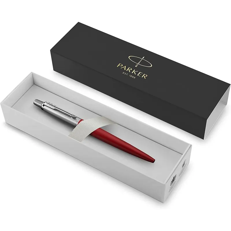 Parker Jotter Kugelschreiber | Kensington Red | Mittlere Spitze | Blaue Tinte | Geschenkbox
