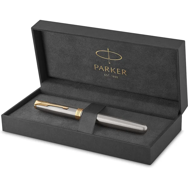 Parker Sonnet Füller | Edelstahl mit Goldzierteilen | Füllfederhalter Mittlere Spitze | Geschenkbox