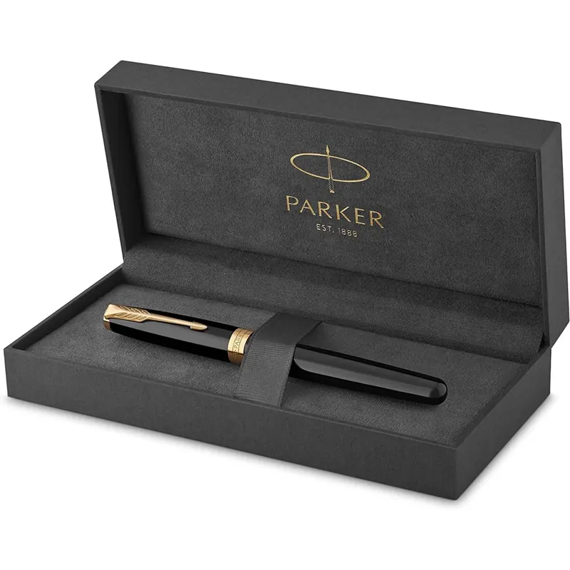 Parker Sonnet Füller | Schwarze Lackierung mit Goldzierteilen | Füllfederhalter Feine Spitze | Geschenkbox