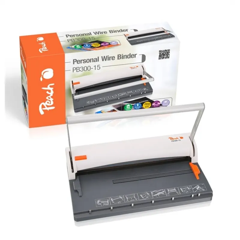 Peach PB300-15 Draht Bindemaschine | Personal Wire Binder Closer DIN-A4 | Testsieger* | bindet 60 Seiten | 8 mm Binderücken | 6 Blatt Stanzkapazität