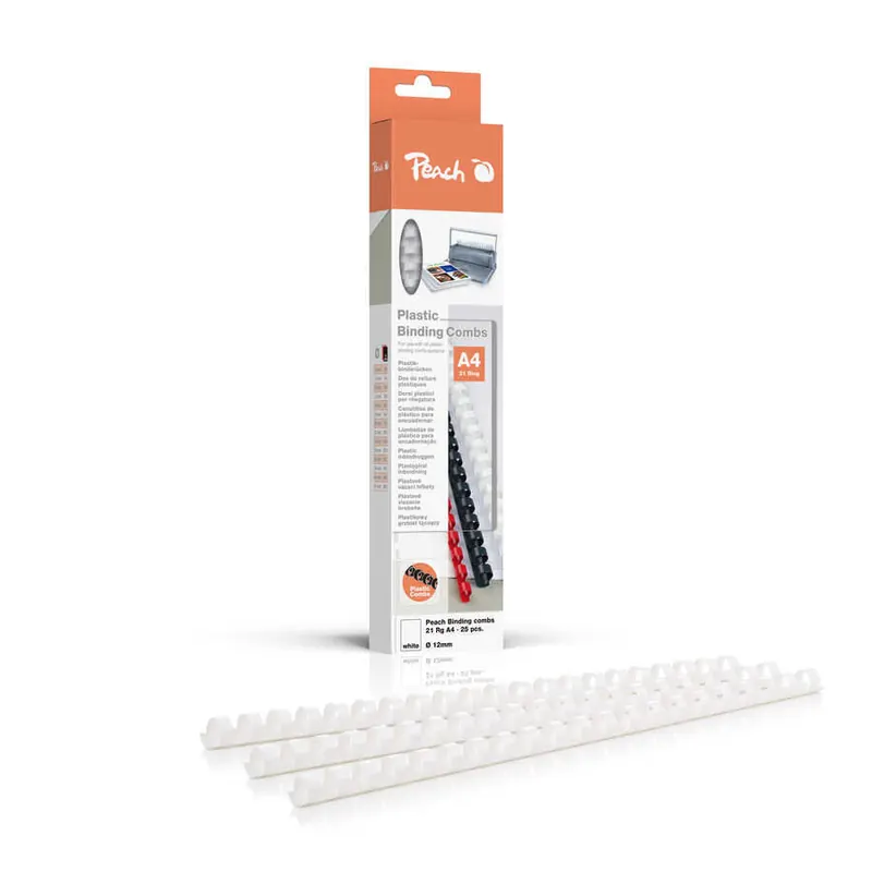 Peach Plastik Binderücken 12mm weiss Inhalt 25 Stück