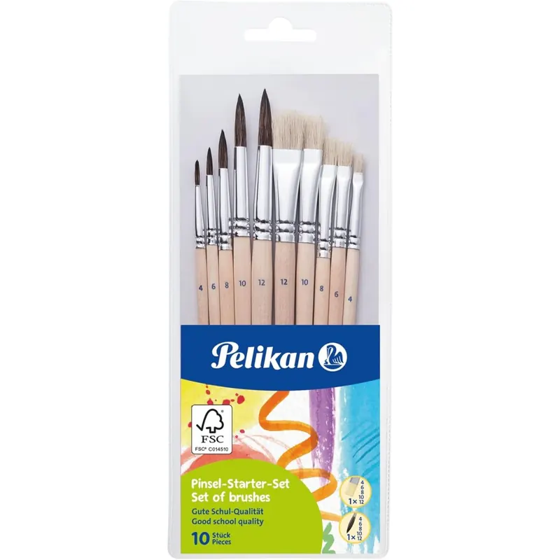 Pelikan 700405 Pinsel Starter-Set mit 5 Haar- und 5 Borstenpinseln, für die Schule, 10 Stück