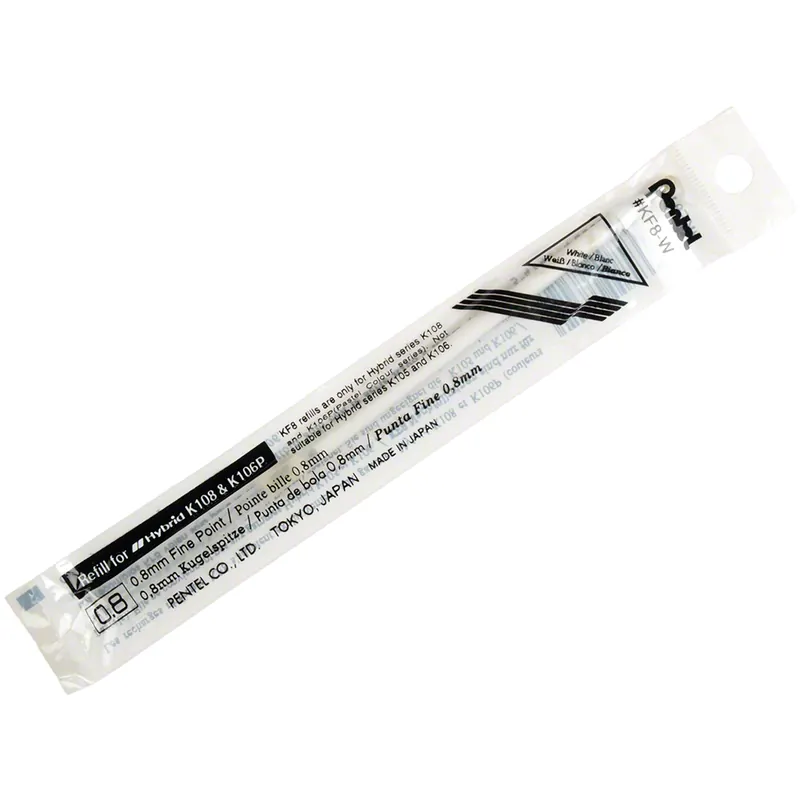 Pentel Ersatzmine #KF8-W für Hybrid Gelschreiber K108/K106P, Ø 0.8mm, weiß