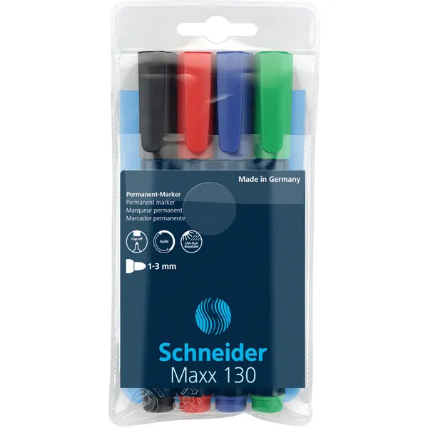 Permanentmarker Schneider Maxx 130 1130 - farbig sortiert (4) 1-3 mm Rundspitze nachfüllbar 4er-Set