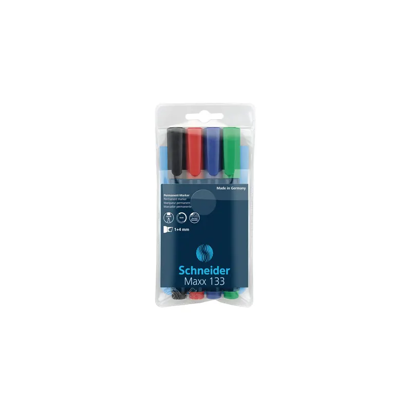 Permanentmarker Schneider Maxx 133 1133 - farbig sortiert 1-4 mm Keilspitze nachfüllbar 4er-Set