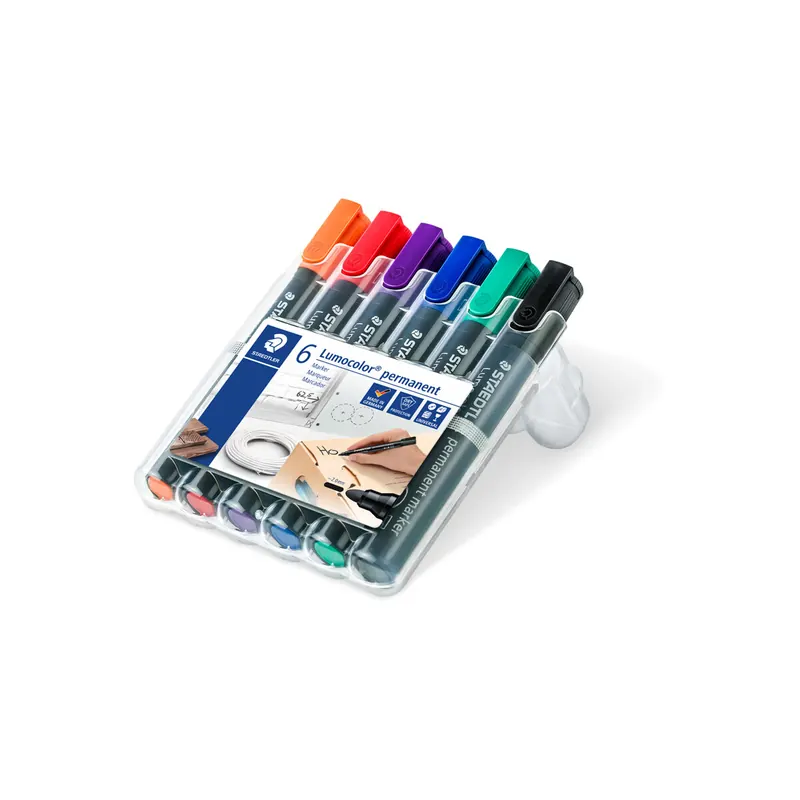 Permanentmarker Staedtler Lumocolor 352 - farbig sortiert 2 mm Rundspitze nachfüllbar 6er-Set