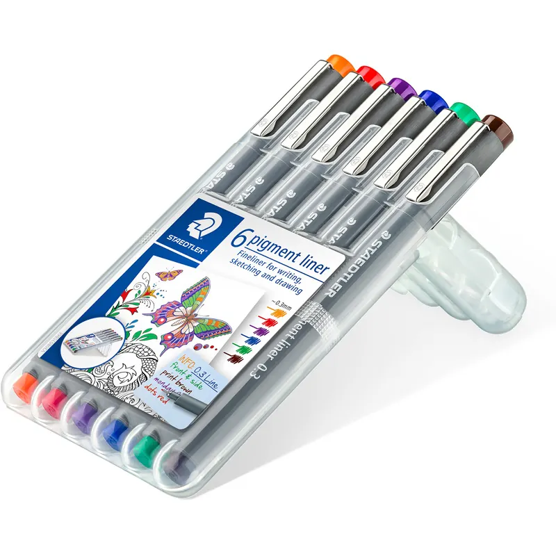 Pigmentliner Staedtler 30803SSB6 - farbig sortiert 0,3 mm lange Metallspitze 6er-Set