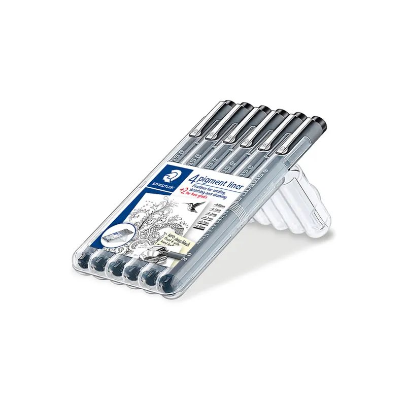 Pigmentliner Staedtler 308SB6P - schwarz 0,05-0,8 mm metallgefasste Kunststoffspitze 6er-Set