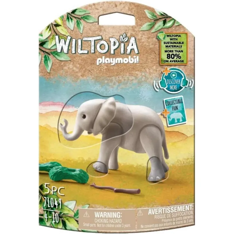 PLAYMOBIL WILTOPIA 71049 Junger Elefant inklusive vielen Zubehör und Tier-Sammelkarte mit QR-Code, ab 4 Jahren, Bunt
