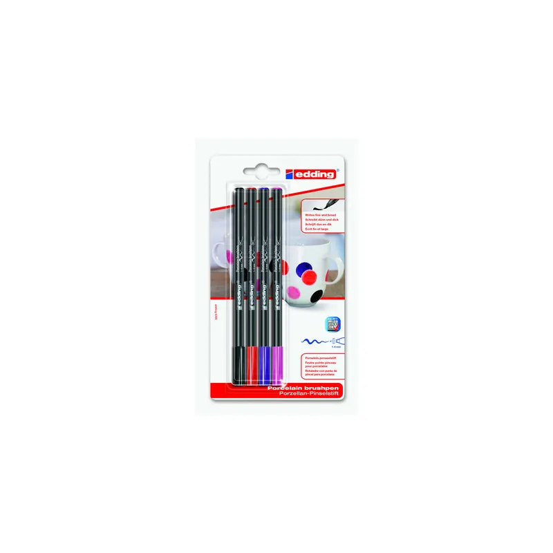 Porzellanpinselstift edding 4200 - farbig sortiert warm 1-4 mm Pinselspitze 4er-Set