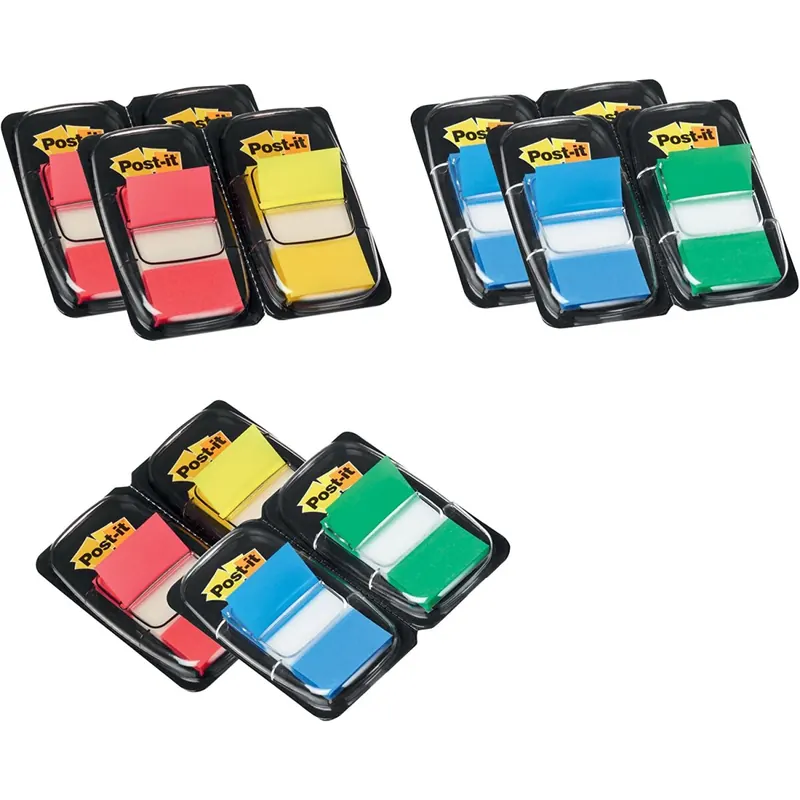 Post-it Haftstreifen Index Promotion 680-P12 – Farbige Haftnotizen in 25,4 x 43,2 mm – 12 Notizblöcke à 50 Blatt in 4 Farben im praktischen Spender