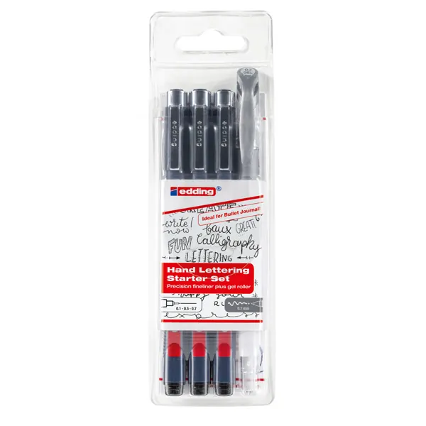 Präzisionsfeinschreiber edding profipen Zentangle 1800-2185 - schwarz/silber 0,25/ 0,5/ 0,7 mm metallgefasste Kunststoffspitze wasserfeste Pigmenttinte 4er-Set