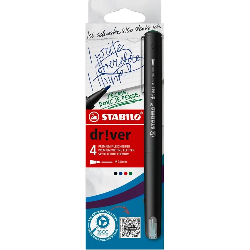 Premium-Filzschreiber - STABILO dr!ver - 4er Pack - grün, rot, blau, schwarz