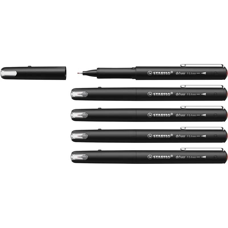 Premium-Fineliner - STABILO dr!ver - 5er Pack - rot