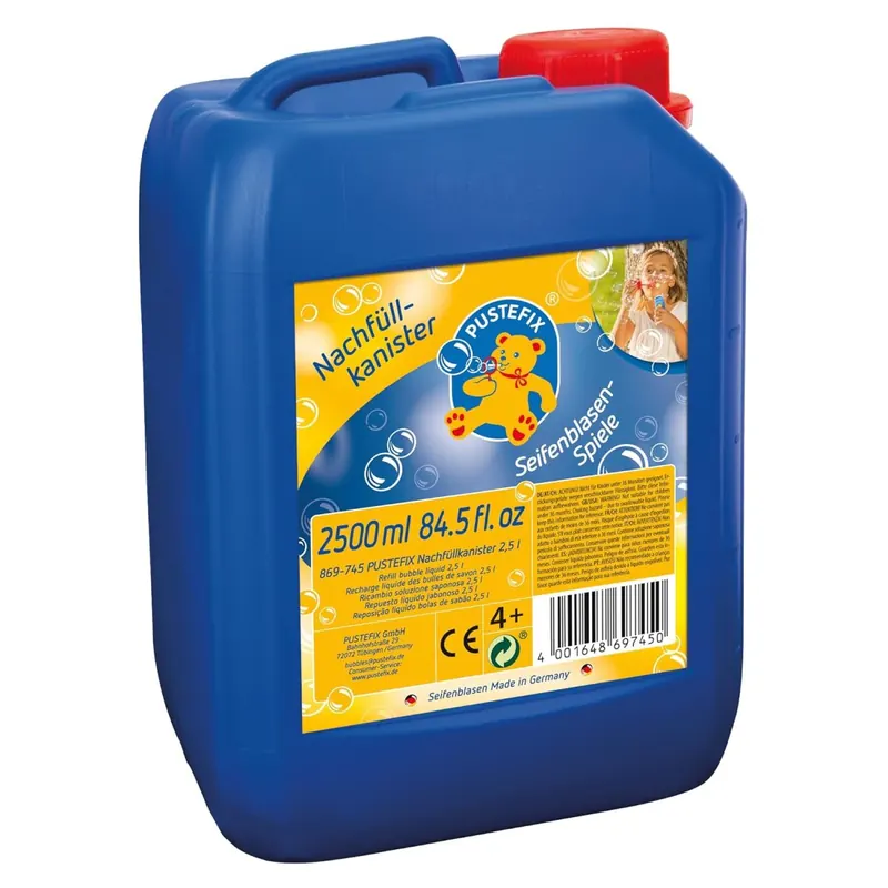 Pustefix – Nachfüllkanister – 2,5 L Seifenblasenflüssigkeit – Seifenblasen – Gebrauchsfertig Gemischt – Bubble - Seifenblasen für Kinder & Erwachsene