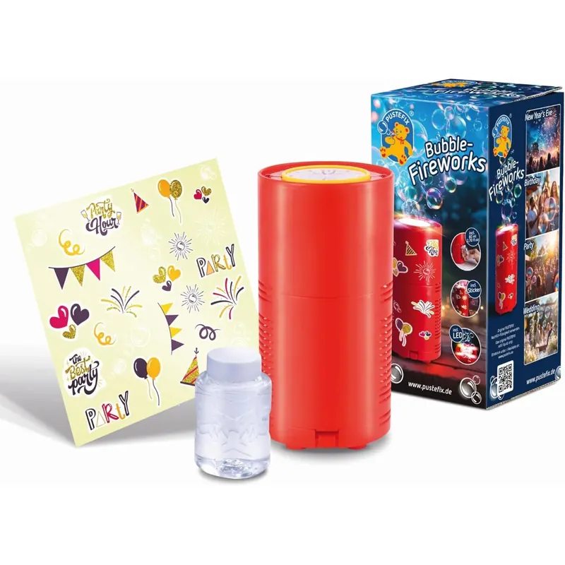 PUSTEFIX Seifenblasenmaschine Bubble Fireworks I Seifenblasen Kinder Set I Bubble Spaß bei Kinderpartys & Silvester