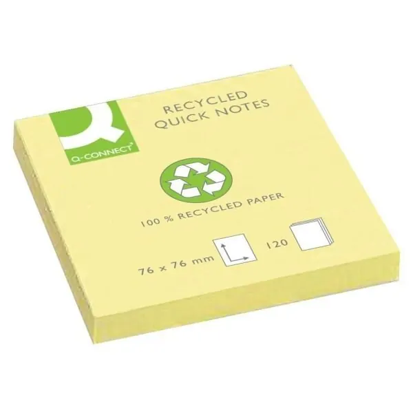 Q-Connect Haftnotizen Recycling - 76 x 76 mm, gelb