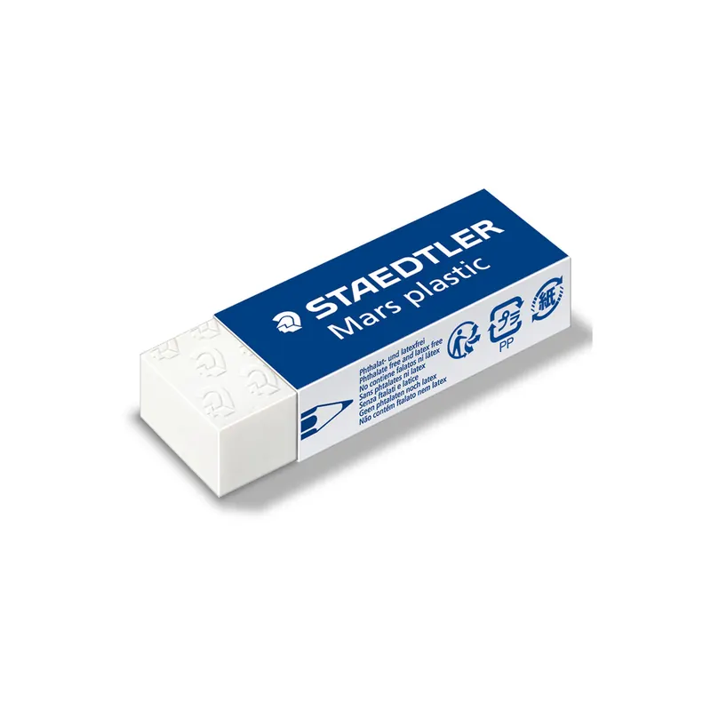 Radierer Staedtler Mars plastic 52650 - 6,5 x 2,3 x 1,3 cm weiß/blau in Schiebehülle