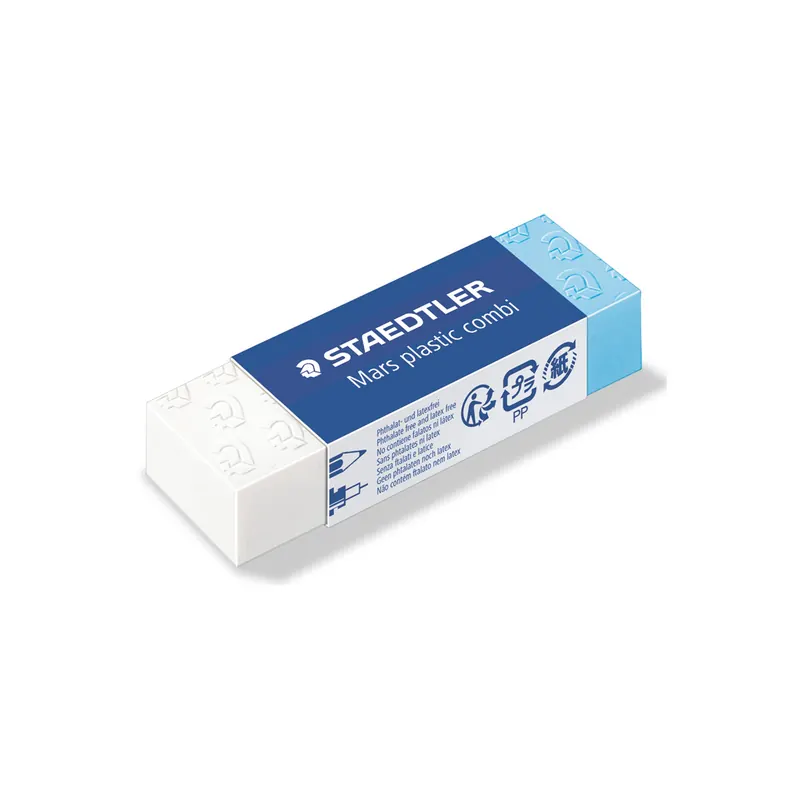 Radierer Staedtler Mars plastic 526508 - 6,5 x 2,3 x 1,3 cm weiß/blau in Schiebehülle