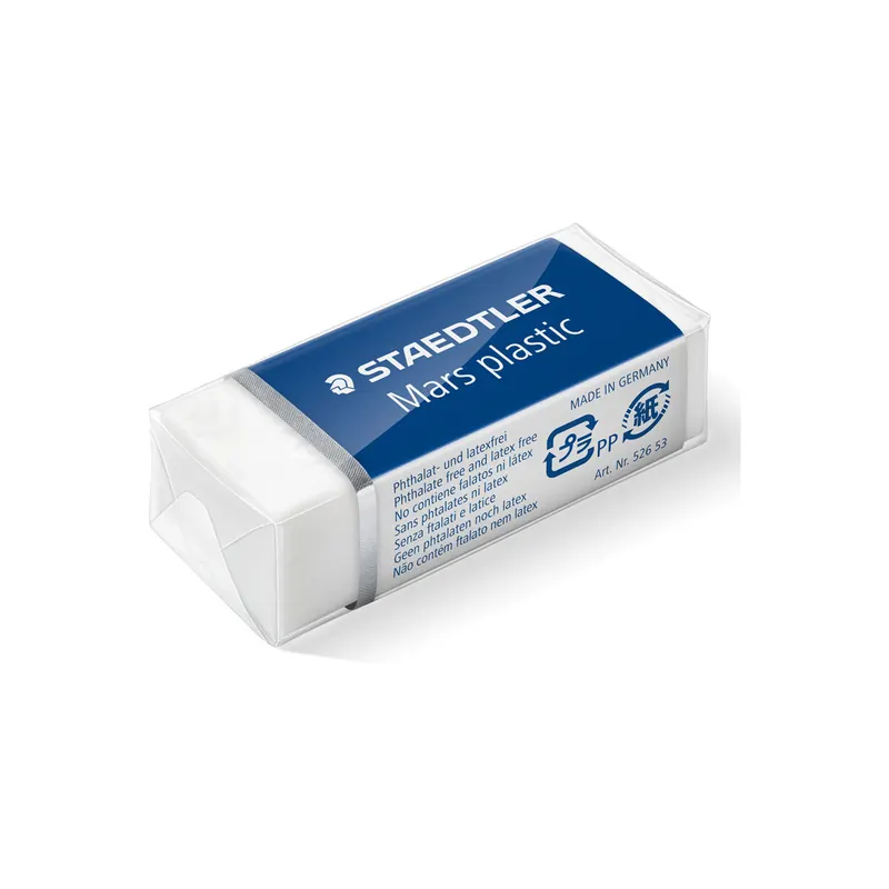 Radierer Staedtler Mars plastic 52653 - 4,9 x 1,9 x 1,3 cm weiß/blau in Schiebehülle