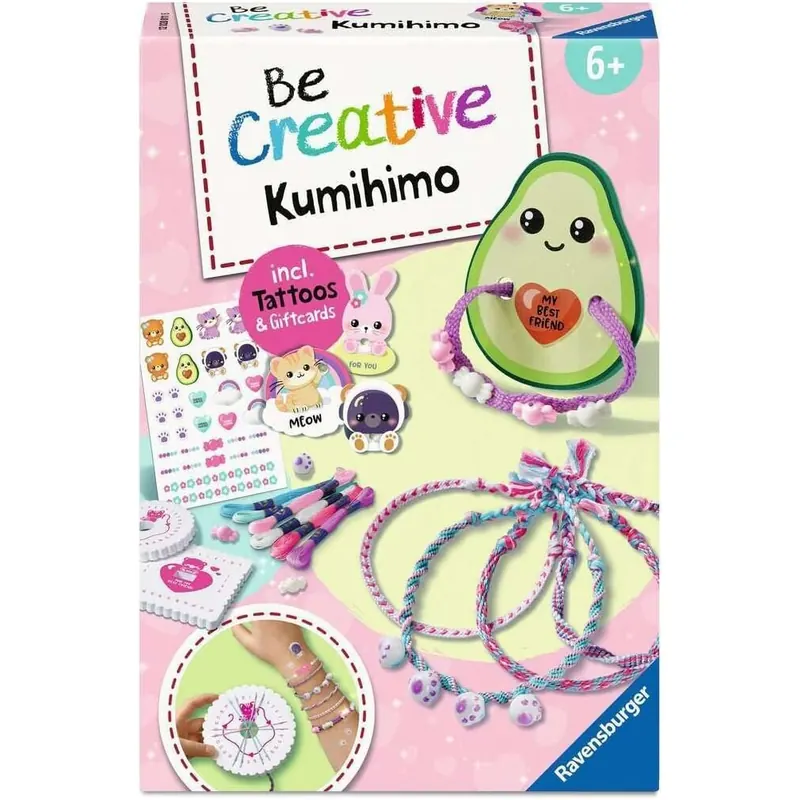 Ravensburger BeCreative Kumihimo & Tattoos Kawaii - Bastelset für Kinder ab 6 Jahren, Freundschaftsbändchen flechten für Mädchen und Jungen - 12028011