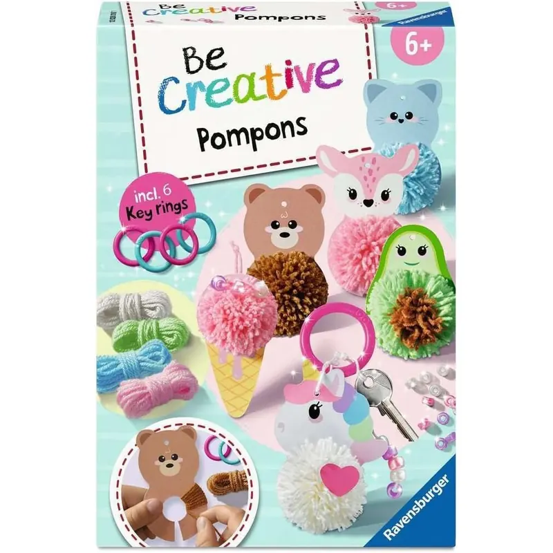 Ravensburger BeCreative Pompons Kawaii- Bastelset für Kinder ab 6 Jahre, Pompons zum Basteln für Mädchen und Jungen - 12028010