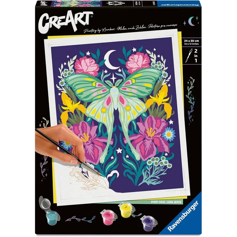 Ravensburger CreArt 12023096 - Pixie Cold: Luna-Motte - Malen nach Zahlen Erwachsene und Kinder ab 12 Jahren, Komplettes Malset mit hochwertigen Acrylfarben