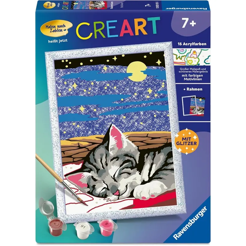 Ravensburger CreArt 12023131 - Katzenträume - Malen nach Zahlen für Kinder ab 7 Jahre, Glitzer