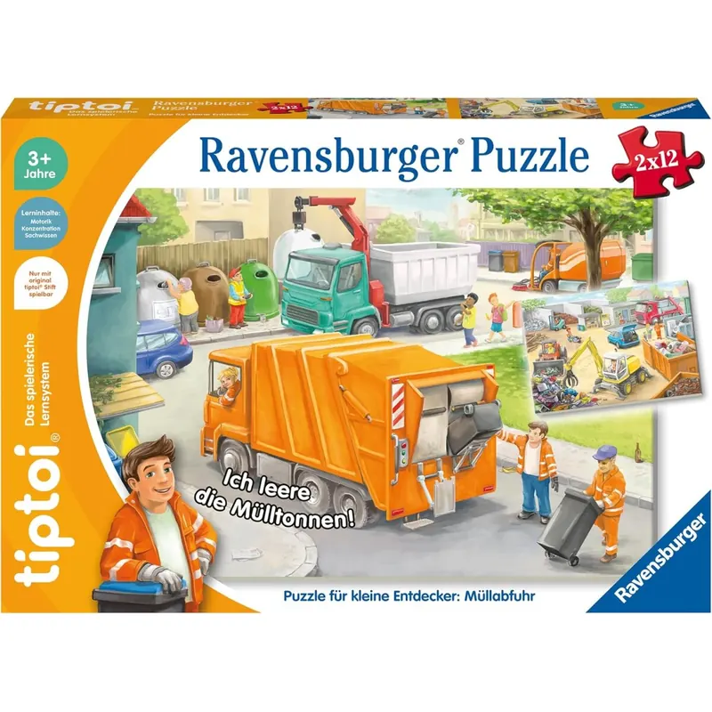 Ravensburger tiptoi Puzzle 00138 Puzzle für kleine Entdecker: Müllabfuhr, Kinderpuzzle ab 3 Jahren, für 1 Spieler