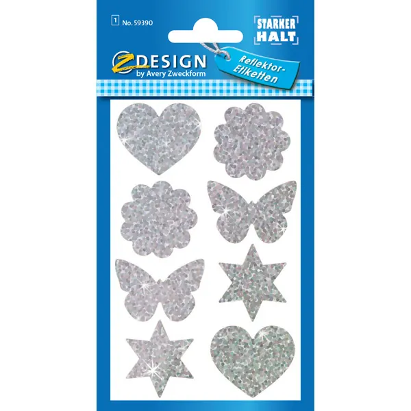Reflektorsticker Avery Zweckform 59390 - Motive sortiert silber permanent glitzernd Reflektorfolie Pckg/8