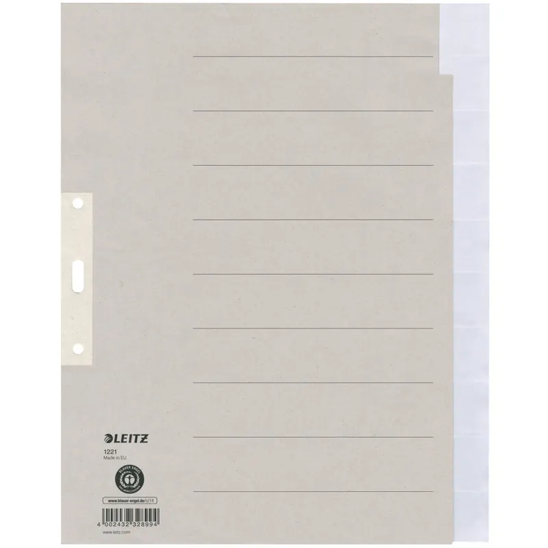 Register Leitz 1221 - A4 grau blanko 10-teilig Recyclingpapier 100 g/m²