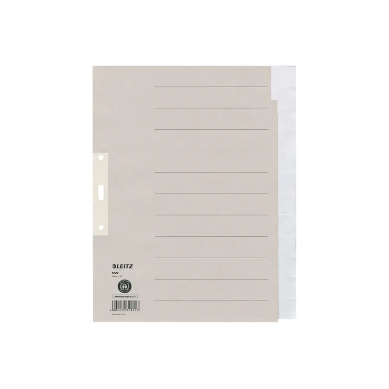 Register Leitz 1222 - A4 grau blanko 12-teilig Recyclingpapier 100 g/m²