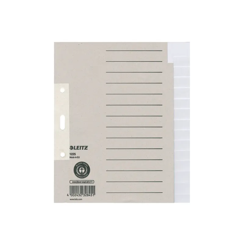 Register Leitz 1225 - A5 grau blanko 15-teilig Recyclingpapier 100 g/m²