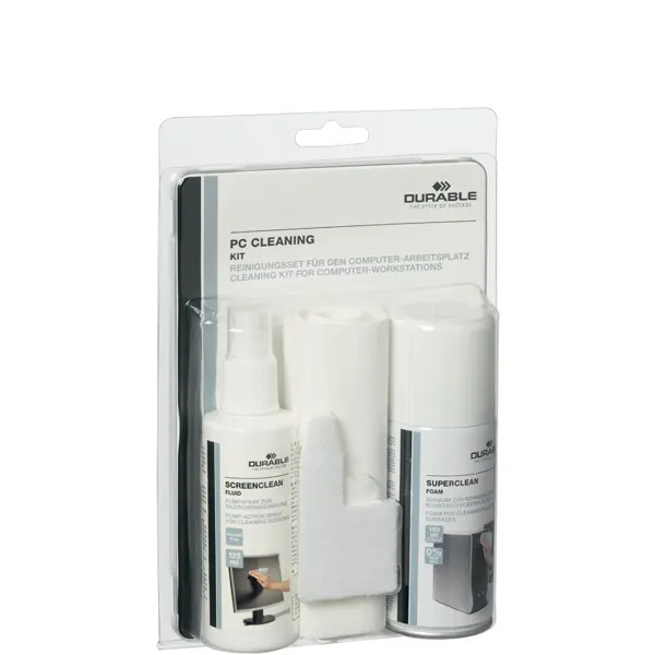 Reinigungsset Durable PC Clean 5834 - 125 ml Spray, 150 ml Schaum, 10 Tücher für Bildschirme und Kunststoffoberflächen