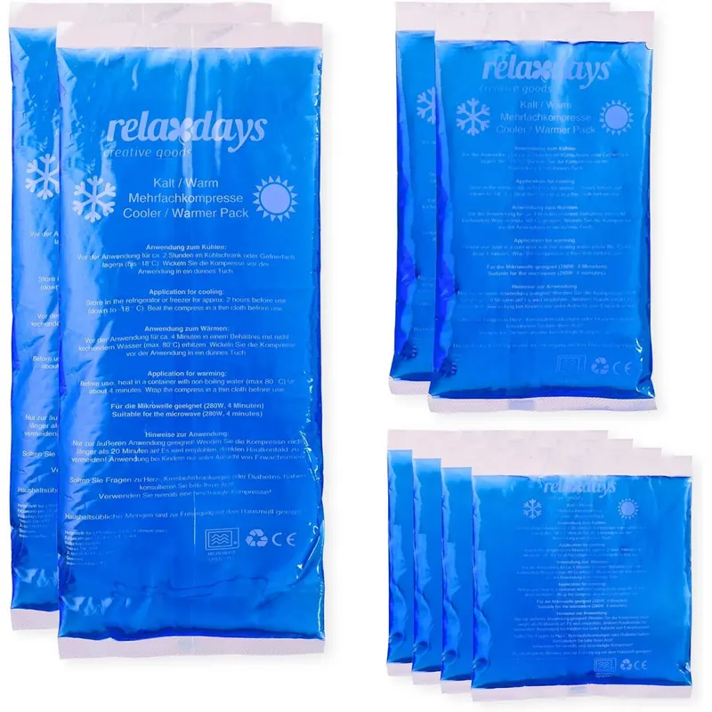 Relaxdays 140291 Kühlpads Gel im 8er Set, Erste Hilfe, wiederverwendbar, 3 Größen, Kalt-Warm Mehrfachkompressen Sport, blau