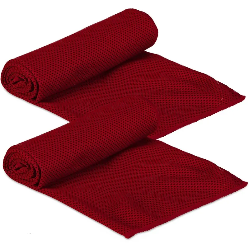 Relaxdays Kühlendes Handtuch, 2er Pack, Mikrofaser, Kühltücher Hals, Sport & Fitness, Kühlhandtuch, 90 x 30 cm, rot