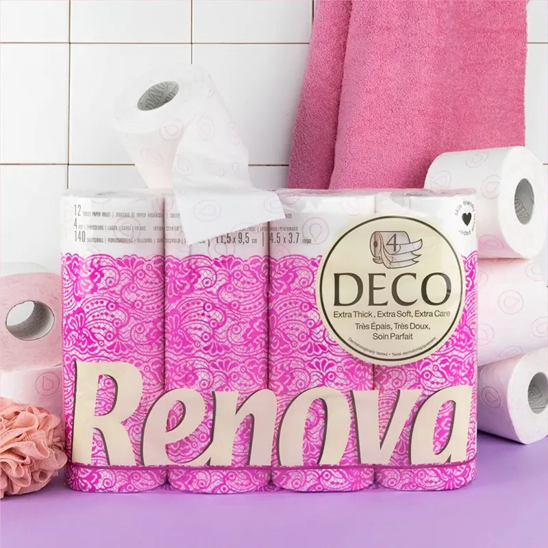 Renova DECO Toilettenpapier 4-lagig weiß dekoriert parfümiert – 60 Rollen