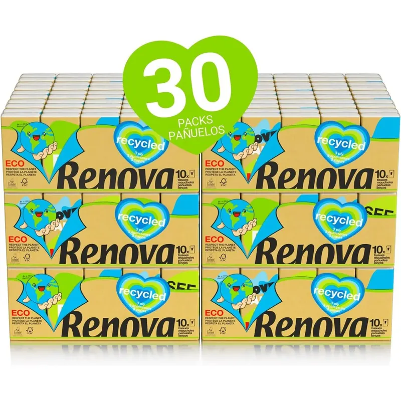 Renova Recycled Taschentücher | 300 Packungen (300 x 9 Taschentücher) | 100% recycelt mit Ecolabel und FSC