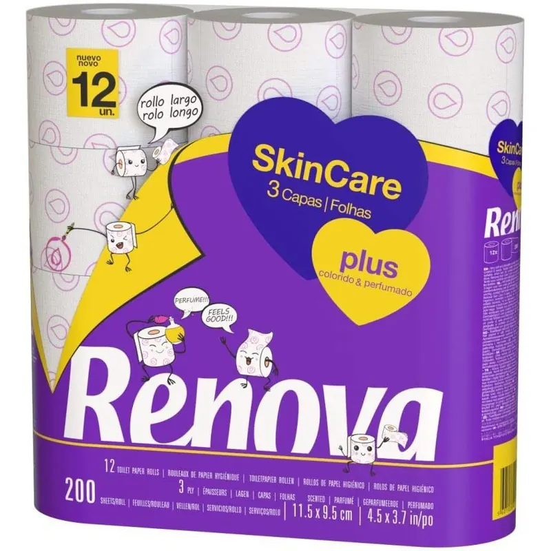 Renova - Toilettenpapier Skin Care Plus, verziert, parfümiert – 12 Rollen (WC-Papier)