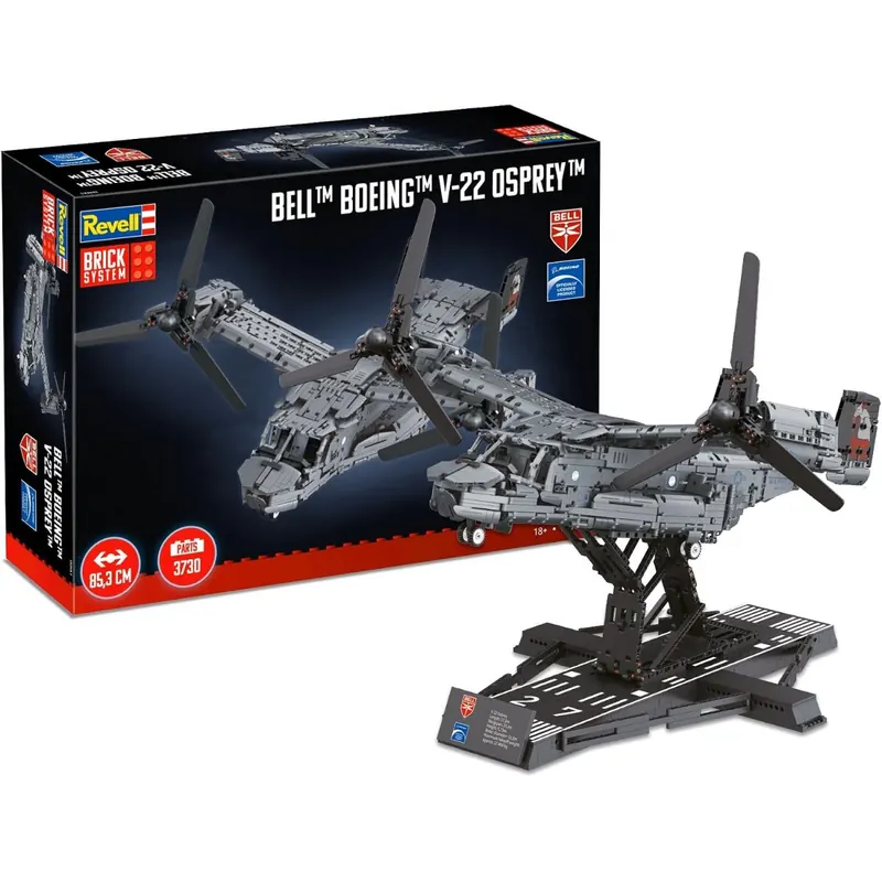 Revell Brick System Bell Boeing V-22 Osprey | Klemmbaustein Set 1:25 mit 3730 Teilen | Militärflugzeug mit beweglichen Kipprotoren | Modell für Erwachsene ab 18 Jahren