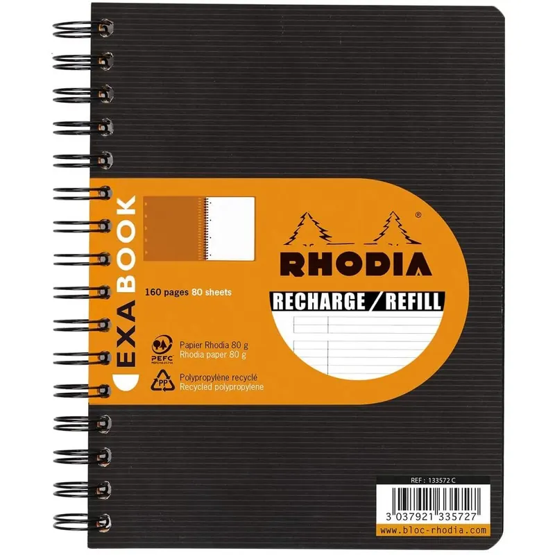 Rhodia 133576C SpiralBlock (DIN A5, 16x21 cm, liniert, ideal für Ihre Notizen, 80 Blatt) 1 Stück schwarz