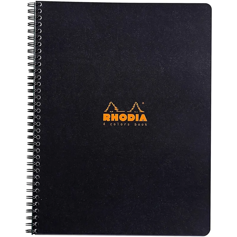 Rhodia 19320C 4 Colour Book (mit Spiralbindung, kariert, 22,5 x 29,7 cm, 80 Blatt) 1 Stück farbig sortiert
