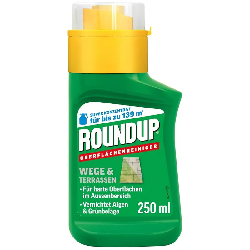 Roundup Wege & Terrassen Konzentrat, 250 ml für schnelle Algenentfernung auf harten Oberflächen - Ideal für Wege, Terrassen und Fugen