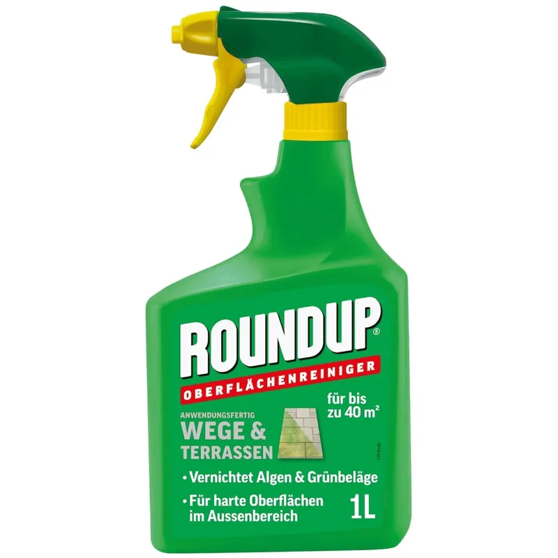 Roundup Wege & Terrassen Sprühflasche 1 L entfernt Grünbeläge & Algen auf Außenflächen, vielseitiger Einsatz für Wege Terrassen Dächer, einfache Anwendung, lang anhaltend,7002937-D1