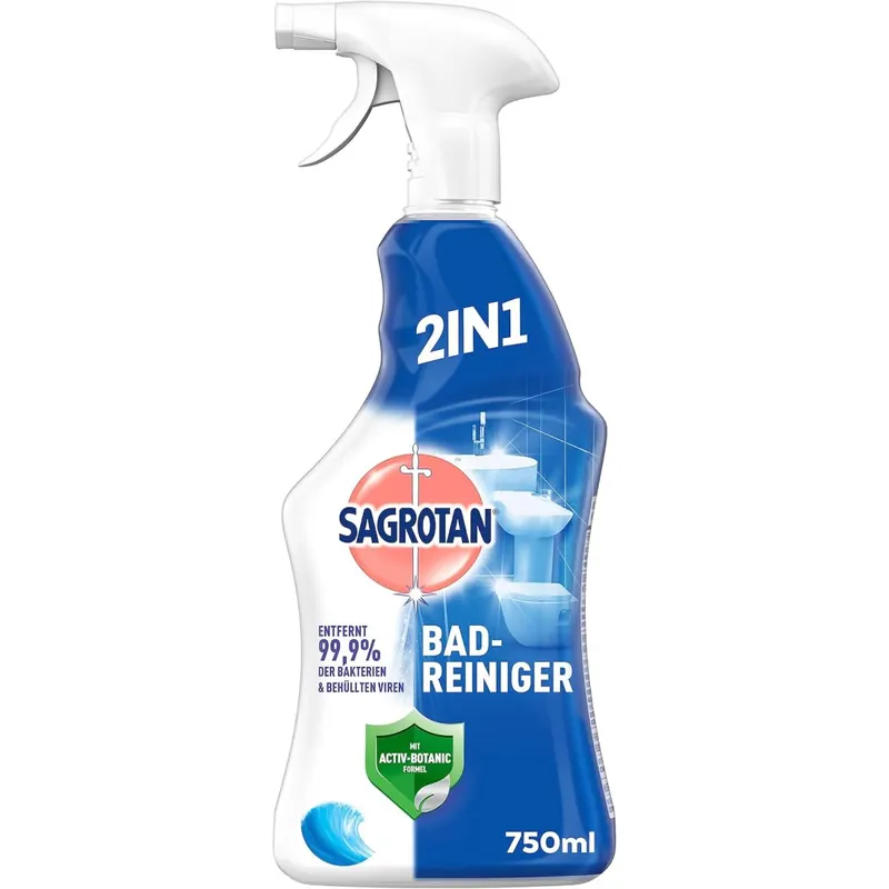 Sagrotan Bad-Reiniger Ozeanfrische – 2in1 Desinfektionsreiniger mit Antischmutzfilm für zuverlässige Hygiene im Badezimmer – 1 x 750 ml Sprühflasche(Das Produktdesign kann abweichen.)
