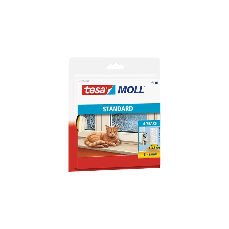 Schaumstoffdichtung tesa tesamoll Standard 5559 - 6 m x 9 mm x 4 mm weiß selbstklebend für 1-3,5 mm Spalten I-Profil