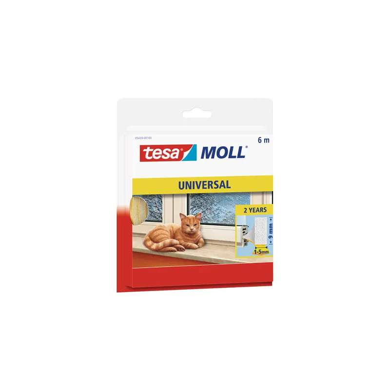 Schaumstoffdichtung tesa tesamoll Universal 5428 - 6 m x 9 mm x 6 mm weiß selbstklebend für 1-5 mm Spalten
