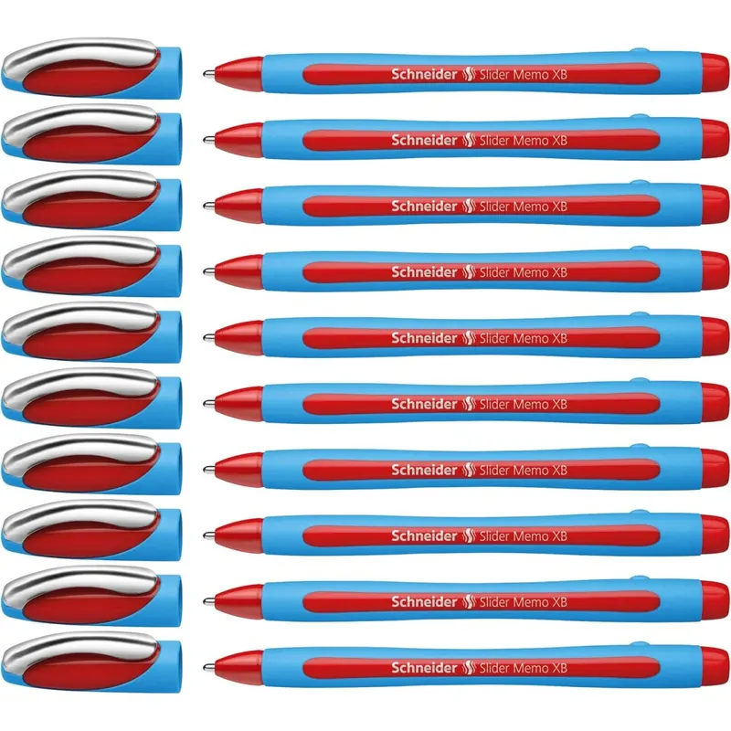 Schneider 150202 Slider Memo XB Kugelschreiber (mit Kappe, Strichstärke: XB) 10er Pack, rot
