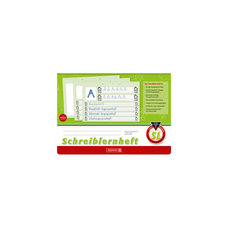 Schreiblernheft Brunnen 44040 - A4 quer 297 x 210 mm LineaturSL 4 Linien mit Kontrastlineatur liniert 16 Blatt extraweißes Qualitätspapier 80 g/m²