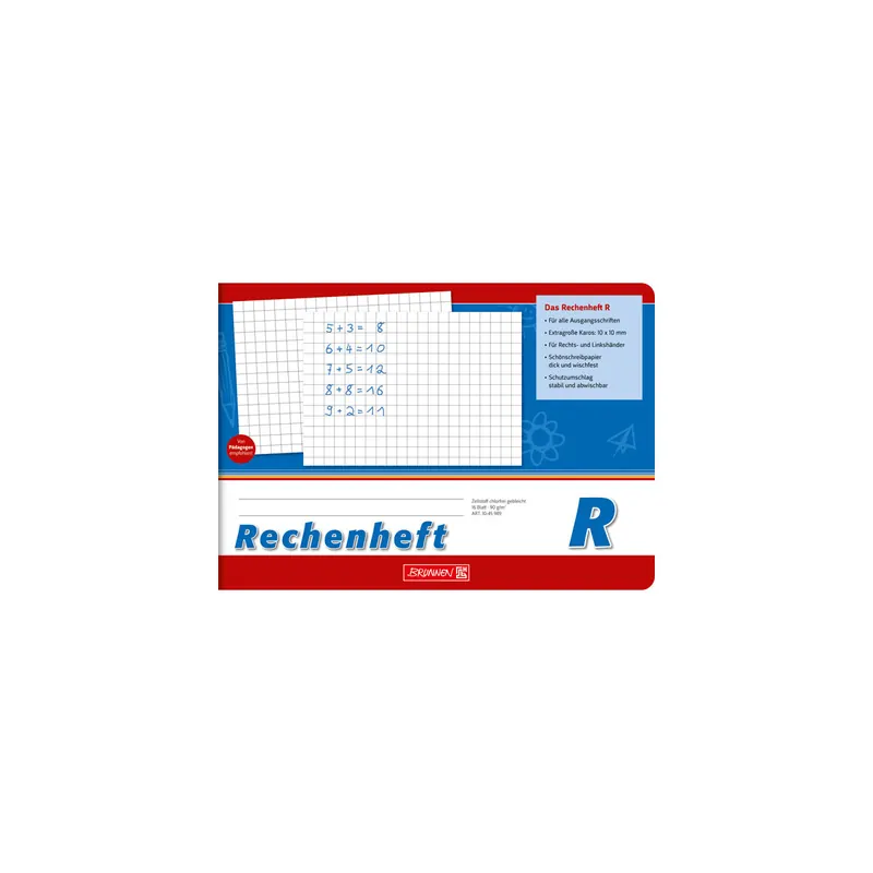 Schreiblernheft Rechenheft Brunnen Premium 45989 - A5 quer 210 x 148 mm LineaturR 10 x 10 mm kariert FSC 16 Blatt extraweißes Qualitätspapier 90 g/m²
